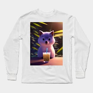 Hedgehog with boba bubble tea Long Sleeve T-Shirt